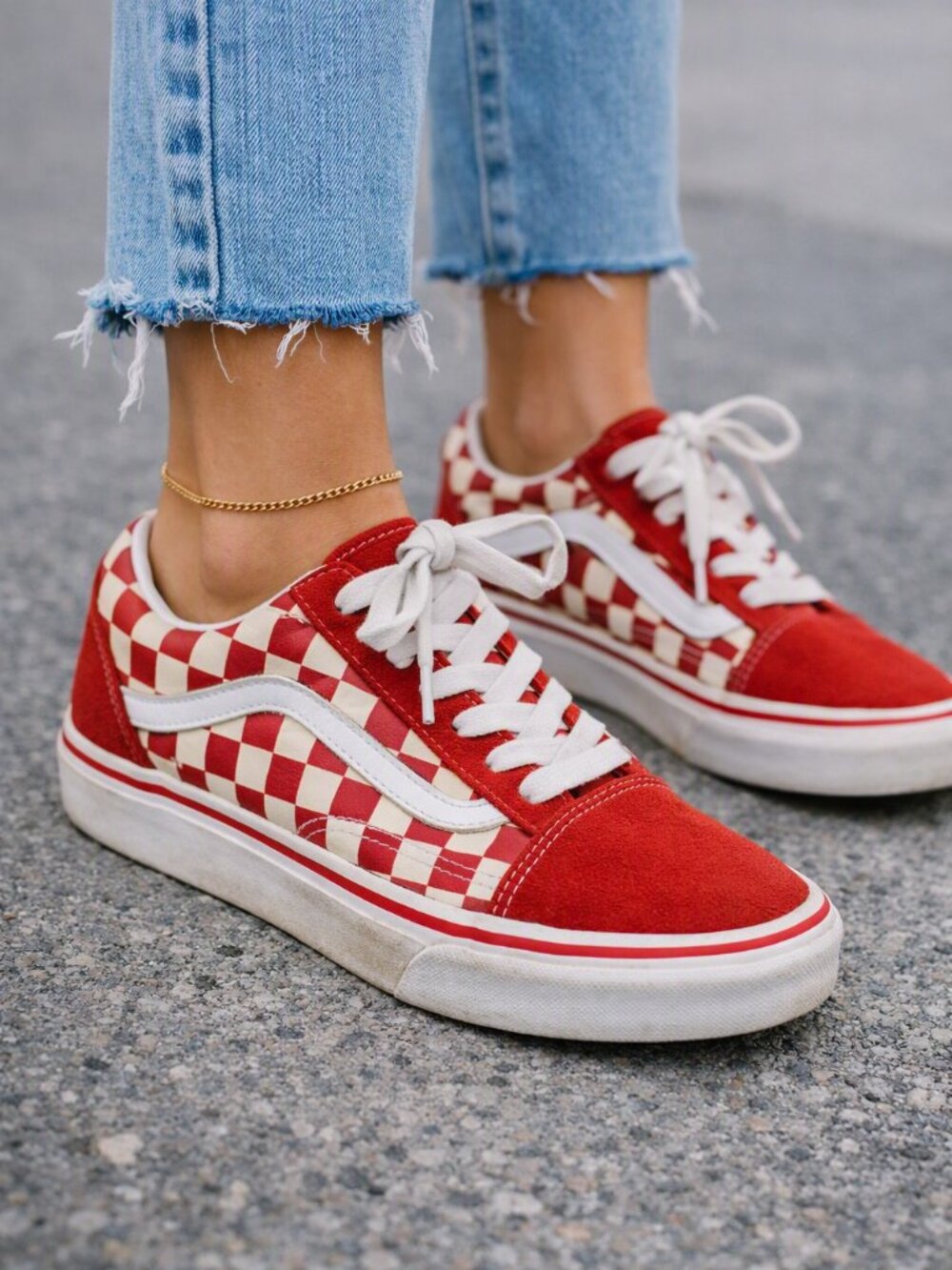 Vans Red and White Checkerboard Old Skool Low-Top Sneakers